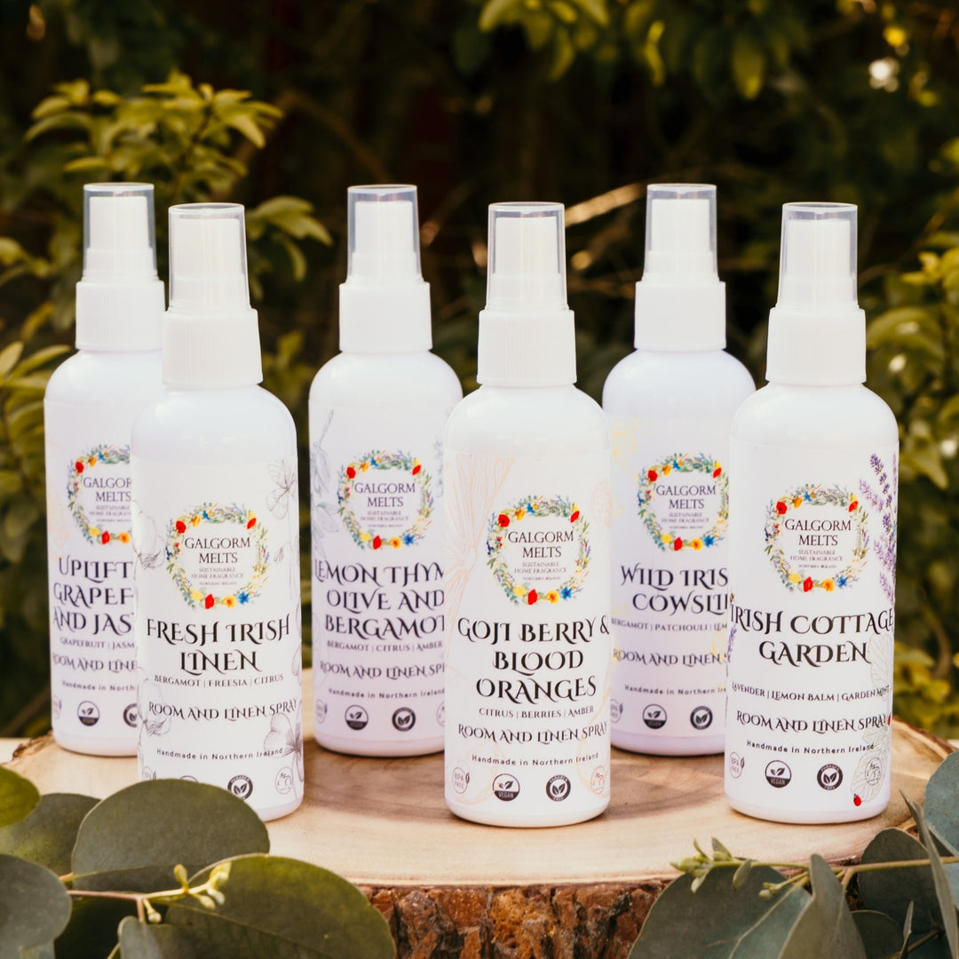 A 6 PIECE COLLECTION OF DELICATE ROOM AND LINEN SPRAYS BY GALGORM MELTS.